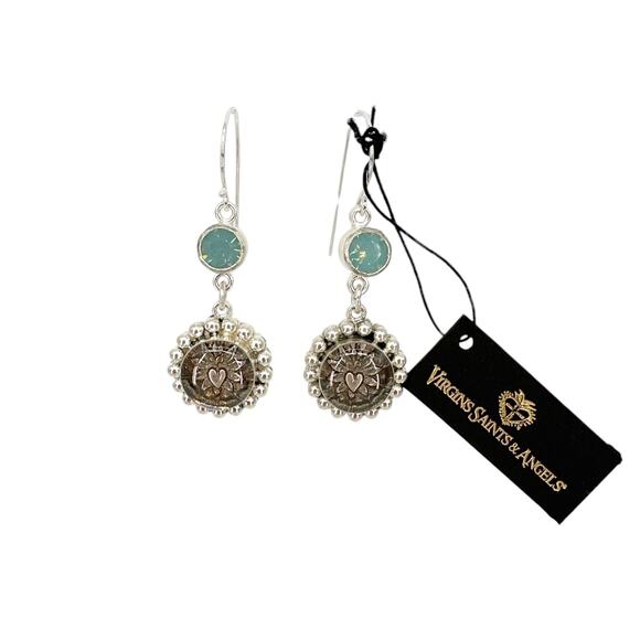 VIRGINS SAINTS & ANGELS VSA Magdalena Sacred Heart Earrings Silver Pacific Opal - Picture 3 of 8